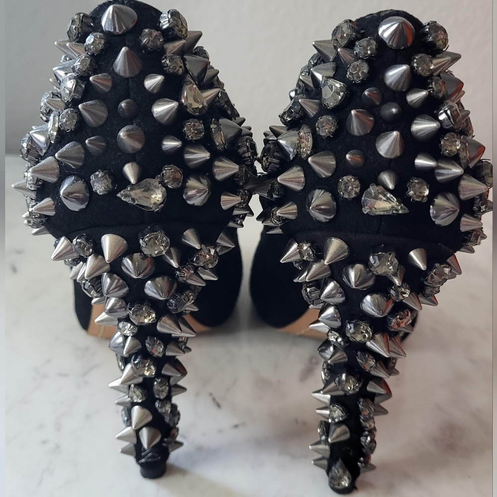 Sexy Sam Edelman Black Studded Suede Lorissa Peep Ttoe High Heel Pumps Sz 8M